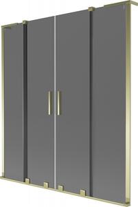 Mexen Velar L Duo, 2-krídlová posuvná vaňová zástena 150 x 150 cm, 8mm šedé sklo, zlatá lesklá, 896-150-003-42-50