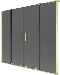 Mexen Velar L Duo, 2-krídlová posuvná vaňová zástena 170 x 150 cm, 8mm šedé sklo, zlatá matná, 896-170-003-42-55