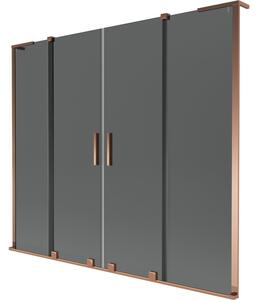 Mexen Velar L Duo, 2-krídlová posuvná vaňová zástena 170 x 150 cm, 8mm šedé sklo, ružové zlato, 896-170-003-42-60