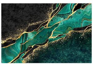 Obraz - Petrolejovo-zlaté mramorovanie (90x60 cm)