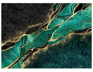 Obraz - Petrolejovo-zlaté mramorovanie (70x50 cm)