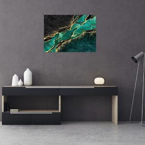 Sklenený obraz - Petrolejovo-zlaté mramorovanie (70x50 cm)
