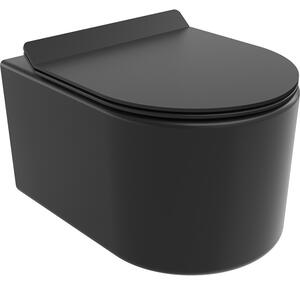 Mexen Sofia, závesná WC misa 490x360x355 mm, Rimless Tornádo + WC sedadlo z duroplastu, čierna matná, 30540185T