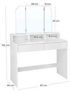 VASAGLE Toaletný stolík so zrkadlom 100x40x142 cm biely