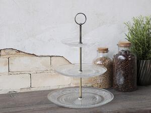 Sklenený 3-poschodový etažér so zdobením Lace glass - Ø 26*35 cm - Chic Antique
