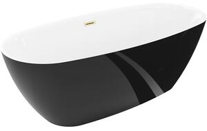 Mexen Luvo Slim, voľne stojaca vaňa 170 × 75 cm, biela-čierna, zlatý matný prepad, 52801707575-55
