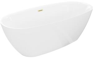 Mexen Luvo Slim, voľne stojaca vaňa 170 × 75 cm, biela lesklá, zlatý matný prepad, 52801707500-55