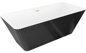 Mexen Tava, voľne stojaca ryhovaná vaňa 170 x 75 cm, biela-čierna, zlatý matný prepad, 52851707575-55