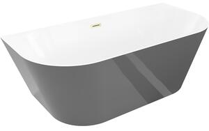 Mexen Oval Slim, voľne stojaca vaňa ku stene, 170 x 80 cm, biela-šedá, zlatý matný prepad, 52661708062-55
