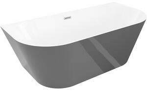 Mexen Oval Slim, voľne stojaca vaňa ku stene, 170 x 80 cm, biela-šedá, chrómový prepad, 52661708062-01