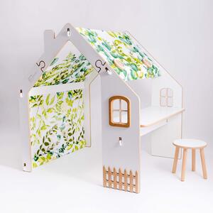 Detský domček so stolíkom a stoličkou - zelené listy