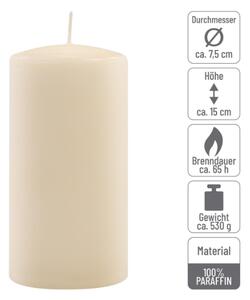 Sada stĺpových sviečok, 15 cm, Ø 7,5 cm, krémová, 4 ks