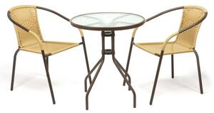 Záhradný balkónový set, polyratan, 2 stoličky + sklenený stô