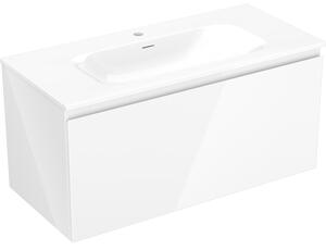 Mexen Orio, kúpeľňová skrinka 100 cm s umývadlom Vela, 1 zásuvka, biela lesklá, 91A10-10047-1-BF00-W23M00