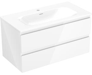 Mexen Orio, kúpeľňová skrinka 90 cm s umývadlom Vela, 2 zásuvky, biela lesklá, 91A10-09047-2-BFF00-W23M00