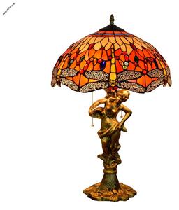 Tiffany stolná lampa Lady 301- Huizhou Oufu Lighting v.67xš.40, sklo/kov,40W
