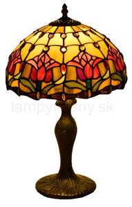 Tiffany stolná lampa TulipsRed 214 Huizhou Oufu Lighting v.48xš.30,sklo/kov,40W