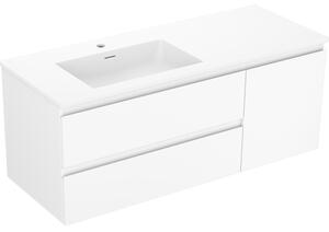 Mexen Orio, kúpeľňová skrinka 120 cm s ľavým umývadlom Otis, 2S, 1D, biela matná, 91A13-12047-3-BBFFF01-W18L01