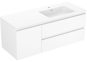 Mexen Orio, kúpeľňová skrinka 120 cm s pravým umývadlom Otis, 2S, 1D, biela matná, 91A13-12047-3-BBFFF01-W18P01