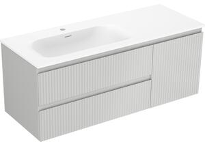 Mexen Rivel, kúpeľňová skrinka 120 cm s umývadlom Vela vľavo, 2S, 1D, drážkovaná, sivá matná/biela matná - 91A23-12047-3-BBFFF62-W23L01
