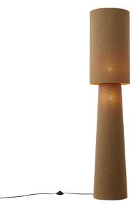 Japandi stojaca lampa hnedá látka Teddy 2-svetelná - Trompet