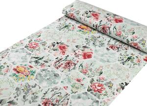 Biante Detské bavlnené posteľné obliečky do postieľky Sandra SA-415 Kvety na mintovom hexagóne Do postieľky 90x130 a 40x60 cm