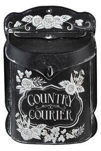 Čierna antik poštová schránka s kvetmi Country Courier - 26*10*35 cm - Clayre & Eef