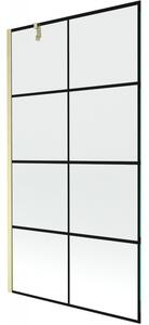 Mexen Next, 1-krídlová vaňová zástena 100 x 150 cm, 6mm číre sklo - čierny vzor, zlatá matná, 895-100-000-00-77-55