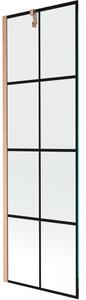 Mexen Next, 1-krídlová vaňová zástena 60 x 150 cm, 6mm číre sklo - čierny vzor, medená matná, 895-060-000-00-70-77