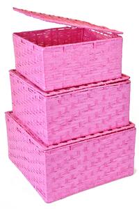 Sada 3 úložných boxů s víkem růžových