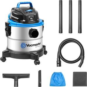 Vacmaster VQ1115S Vysávač na mokré a suché vysávanie, priemyselný vysávač, vysávač s funkciou fúkania, vysávač na suché a mokré vysávanie bez vrecka, 1100 W, 15 l