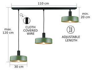 Luster na lanku HAKI 3xE27/60W/230V zelená/čierna