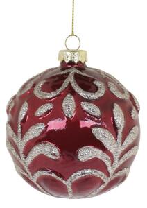 Vianočná ozdoba sklenená červená s ornamentom 8cm
