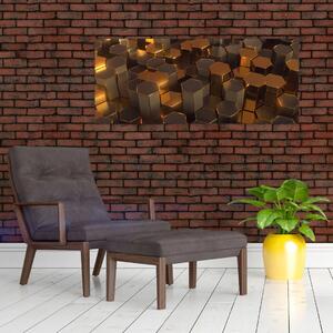 Obraz - Bronzové hexagóny (120x50 cm)
