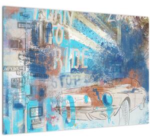 Sklenený obraz - Zrodený na jazdu, modré tóny (70x50 cm)