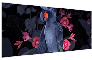 Obraz - Papagáj medzi kvetmi (120x50 cm)