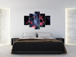 Obraz - Papagáj medzi kvetmi (150x105 cm)