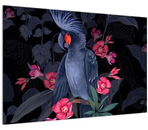 Obraz - Papagáj medzi kvetmi (90x60 cm)