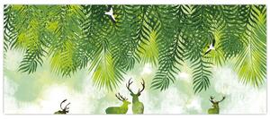 Obraz - Jelene v lese (120x50 cm)