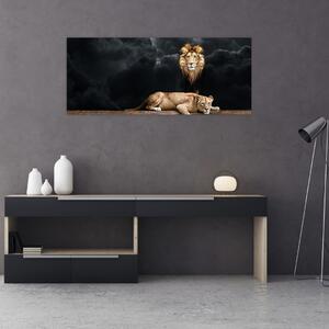 Obraz - Lev a levice v oblakoch (120x50 cm)