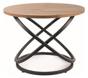 Konferenčný okrúhly dubový stolík s čiernymi kovovými nohami priemer 60 cm N-1083