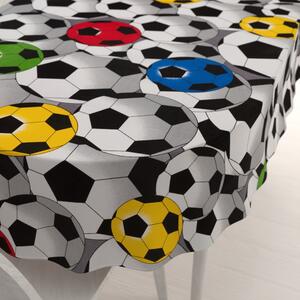 Biante Detský bavlnený oválny obrus Sandra SA-580 Farebné a sivé futbalové lopty 50x100 cm