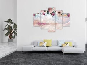 Obraz ružových kvetov s ružovým mramorom (150x105 cm)