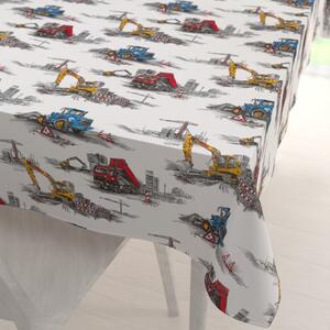 Biante Detský bavlnený obdĺžnikový obrus Sandra SA-578 Nákladiaky a bagre na bielom 50x100 cm