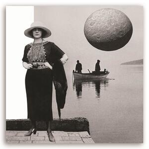Obraz na plátne Žena stojaca na moste cez jazero - Lili Chartrand Rozmery: 30 x 30 cm