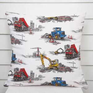 Biante Detská bavlnená obliečka na vankúš Sandra SA-578 Nákladiaky a bagre na bielom 30 x 50 cm
