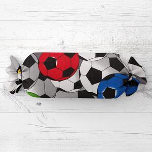 Biante Detský vankúš valec bonbon Sandra SA-580 Farebné a sivé futbalové lopty 15x40 cm