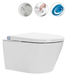 CERANO - Závesná WC misa s integrovaným elektronickým bidetom Cronus Standard, Rimless, Vortex + UF sedátko - biela matná - 38,4x59,3 cm