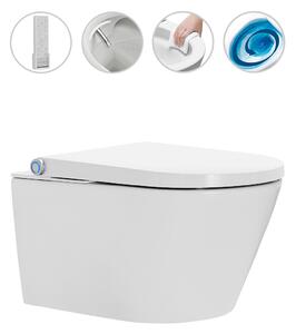 CERANO - Závesná WC misa s integrovaným elektronickým bidetom Cronus Pro, Rimless, Vortex + UF sedátko - biela matná - 38,4x59,3 cm