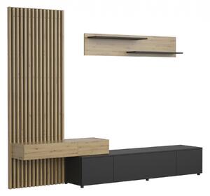 Obývacia stena Lucimo 250 cm s lamelami – čierna / dub artisan